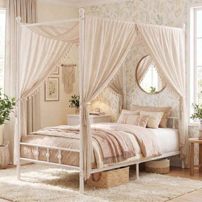 Twin Canopy Bed Frame with Headboard and Footboard (White), view 2