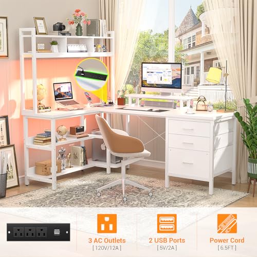 L Shaped Gaming Desk with Hutch, Gaming Desk with Led Lights, view 5