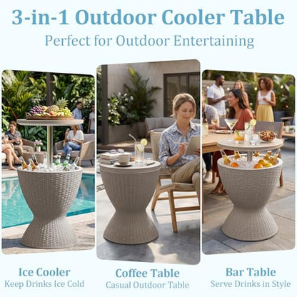 Outdoor Side Table, Cooler Bar Table, Weather Resistant Patio End Tables, Patio Furniture for Garden, Porch, Pool, Lawn, Backyard or Indoor