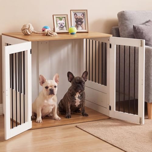 31.5” Dog Crate Furniture, Indoor Wooden Dog Kennel with Double Lock Doors, view 4
