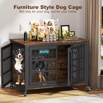 46"/42"/33" XXL Heavy Duty Dog Crate Furniture with Casters, view 7