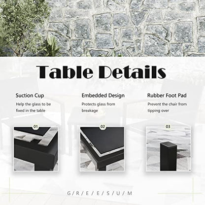 3 Pieces Patio Furniture Set Outdoor Conversation Textilene Fabric Chairs for Lawn, Garden, Balcony, Poolside with A Glass Coffee Table, Black