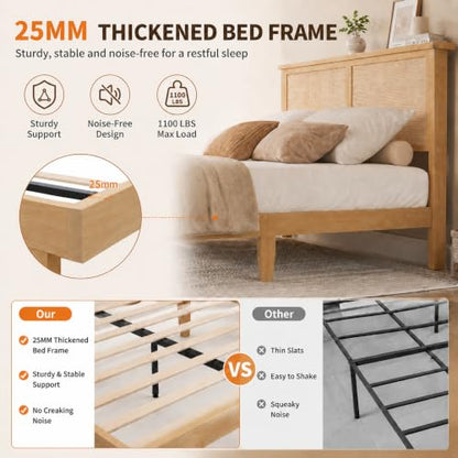 Eclectic Rattan Bed Frame with Natural Headboard & RGB LED Lights, Full Size, view 7