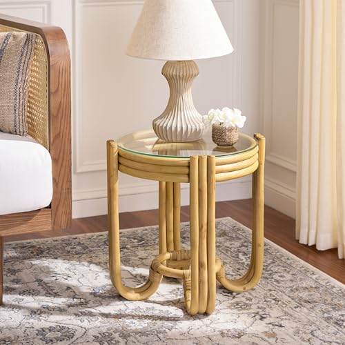 SAFAVIEH Furniture - Bilian Round Accent Table - Natural Rattan - Fully Assembled - Ideal for Living Room, Bedroom, 17.7" W x 17.7" D x 18" H (ACC9900B)