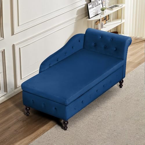 Velvet Chaise Lounge w/Right Armrest & Storage Space, Blue, view 6
