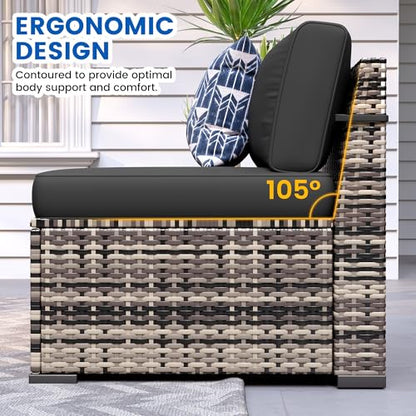8 Pieces Outdoor Patio Furniture Set with 44" Fire Pit Table Yellow Rattan Sectional Conversation Sets w/Gas Fire Pit, Coffee Table, 1 Waterproof Covers, Black