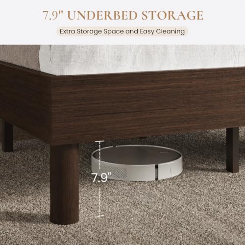 King Size Wood Platform Bed, 7.9" Under-Bed Storage, Walnut, view 5
