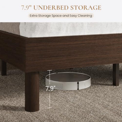 King Size Wood Platform Bed, 7.9" Under-Bed Storage, Walnut, view 5