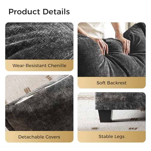 Modular Sectional Sofa, Loveseat 2 Seater Cloud Couch, Chenille Modern Sectional Couches for Living Room, Apartment Grey