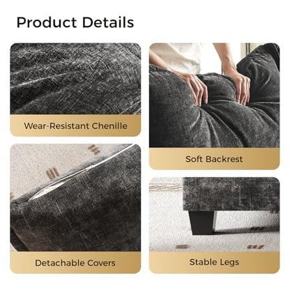 Modular Sectional Sofa, Loveseat 2 Seater Cloud Couch, Chenille Modern Sectional Couches for Living Room, Apartment Grey