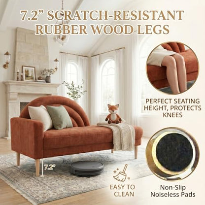 62.2" Linen Chaise Lounge Chair Indoor with Right Armres, Ocher Orange, view 6