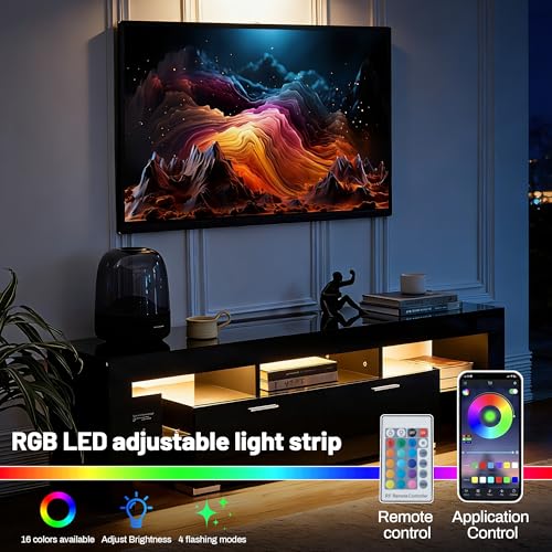 Black LED TV Stand for 75 Inch TV, view 4