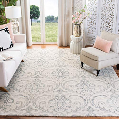 SAFAVIEH Micro-Loop Collection Area Rug - 7' Square, Ivory & Grey, Handmade Wool, Ideal for High Traffic Areas in Living Room, Bedroom (MLP532F)