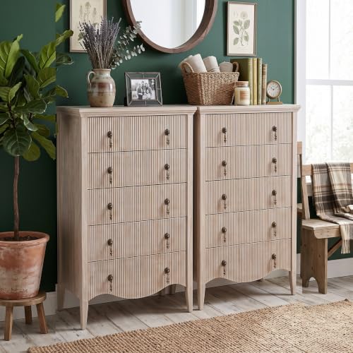 5-Drawer Fluted Dresser Nature Oak/Vintage Brown Wood, Freestanding Organizer, view 7