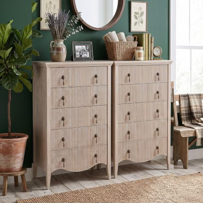 5-Drawer Fluted Dresser Nature Oak/Vintage Brown Wood, Freestanding Organizer, view 7
