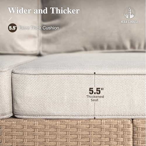 Patio Furniture Set, 4 x Cushioned Chairs, 3-Seat Sofa with Wood Grain Coffee Table, 5 Seats Luxury Windsor Style All Weahter Outdoor Sofa Conversation Set for Deck Lawn Backyard