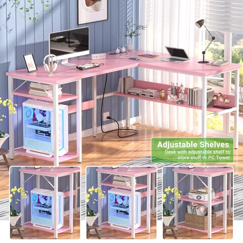 Reversible L Shaped Desk with Magic Power Outlets and USB Charging Ports, view 5