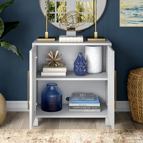 28" Wooden Accent Cabinet, Modern Sideboard Buffet Cabinet with 2 Doors and an Adjustable Shelf for Living Room, Dining Room, Bedroom or Entryway, Cloud White