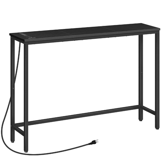 Narrow Console Table with Power Outlets, 44.9 Inches Sofa Table, Slim Behind Couch Table, Entryway Table with Display Shelf, for Living Room, Foyer, Hallway, Black BB114UXG01