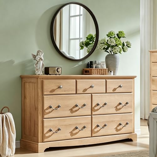 54" Wide 7 Drawers Dresser Chests for Living Room, Natural Oak, view 2