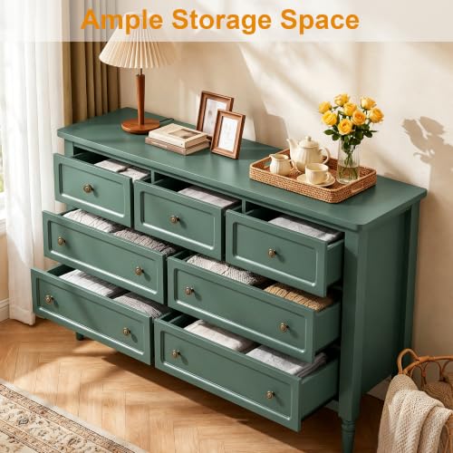 7 Drawer Dresser for Bedroom, 53" Wide Vintage Chest of Drawers, view 4