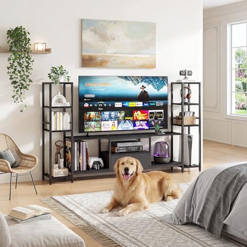 80in TV Stand Up to 65in TV 45in Tall Shelves LED PowerOutlet Black, view 3