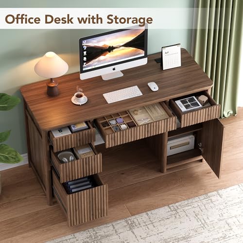 55" Fluted Executive Desk with Drawers & Charging Station, view 6