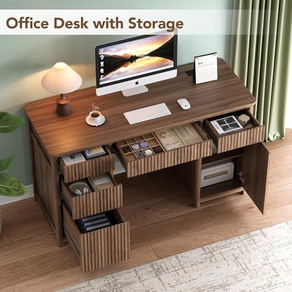 55" Fluted Executive Desk with Drawers & Charging Station, view 6