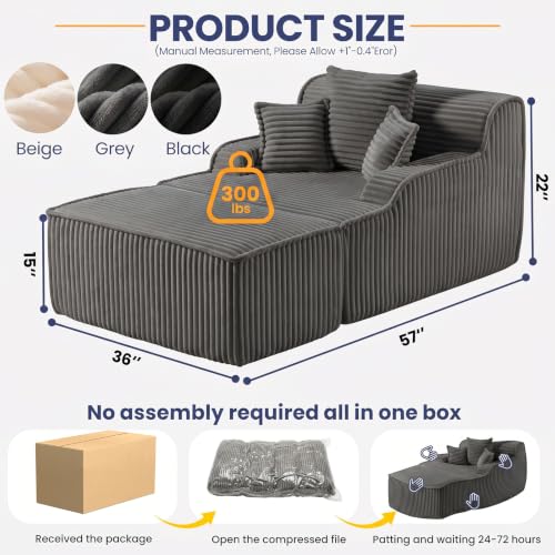 Oversized Chaise Lounge Chair Indoor, Corduroy Boneless Couch Sofa Bed, view 3