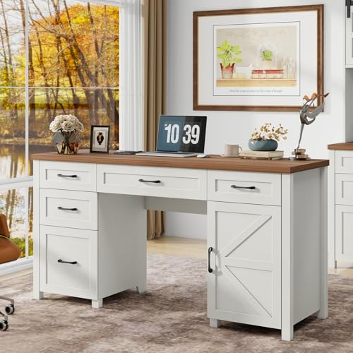 Farmhouse 61'' Executive Desk with 5 Drawers,Unique White, view 2