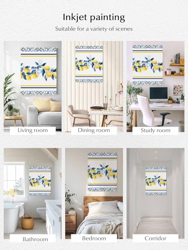 NuYeBiofx Lemon Moroccan Geometric Canvas Wall Art Prints,40"x28" Framed Picture Artwork Summer Wildflower Leaves Printed Canvas Oil Painting for Living Room Bedroom Office,Ready to Hang