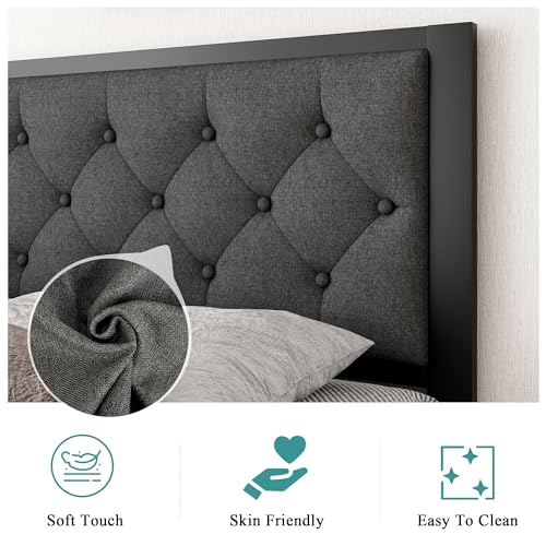 Full Size Metal Bed Frame, Linen Platform Bed Frame with Button Tufted Headboard, view 5