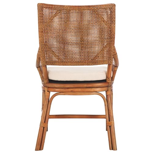 SAFAVIEH Furniture - Donatella Chair - Honey & White - Rattan - Coastal Woven Design - Ideal for Living Room, Sunroom, Bedroom, 15.75" Seat Height (SEA4012D)