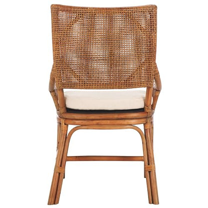 SAFAVIEH Furniture - Donatella Chair - Honey & White - Rattan - Coastal Woven Design - Ideal for Living Room, Sunroom, Bedroom, 15.75" Seat Height (SEA4012D)