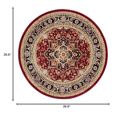 SAFAVIEH Lyndhurst Collection Area Rug - 3'3" Round, Red & Black, Traditional Oriental Design, Non-Shedding & Easy Care, Ideal for High Traffic Areas in Living Room, Bedroom (LNH330B)