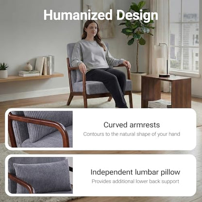 Accent Chair, Comfy Arm Chair with Solid Wood Frame, Upholstered Mid-Century Modern Chair for Living Room Bedroom Waiting Room, Dark Grey