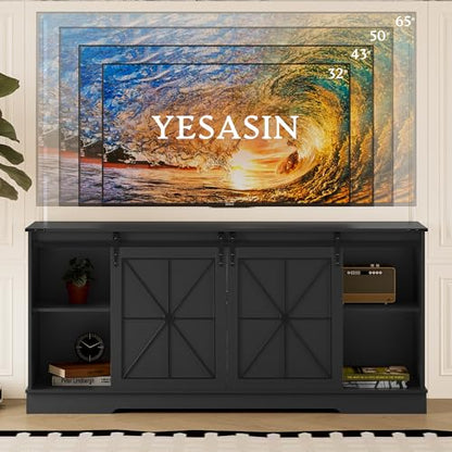 Farmhouse Black TV Stand for 65 Inch TV with Sliding Barn Doors, view 7