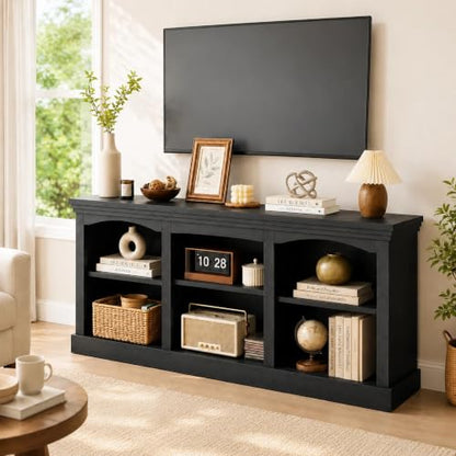 70 Inch Farmhouse TV Stand with Storage for 75/80 Inch TVs, Black, view 4