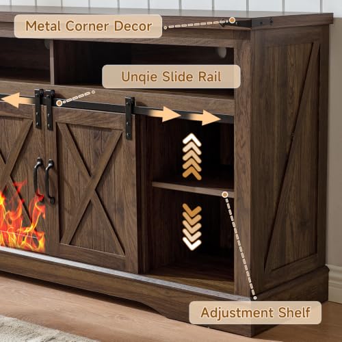 58" Fireplace TV Stand for TV up to 65 Inch with Farmhouse Sliding Barn Doors, view 6
