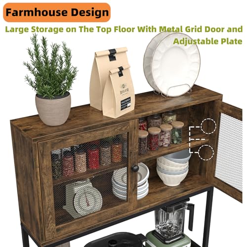 6-Tier Kitchen Bakers Rack with Power Outlet, Industrial Microwave Oven Stand with Shelves, Kitchen Utility Storage Shelf with Cabinet, Standing Storage Rack (Rustic Brown)