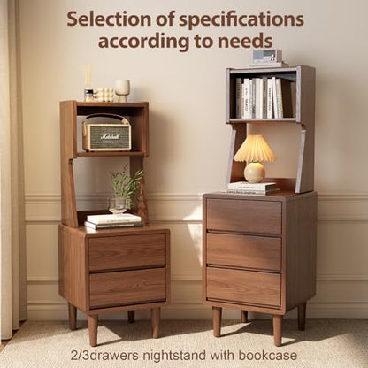 Solid Wood Bookshelf Nightstand Combo, Tall Nightstand with Bookshelf, view 7