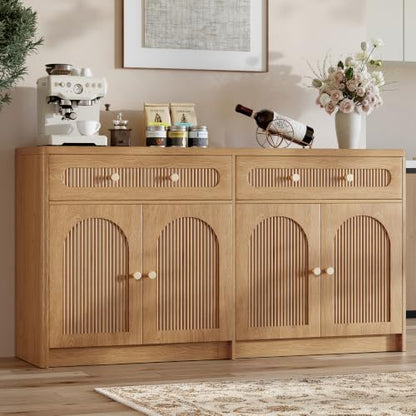 59" W Arched and Fluted Sideboard Buffet Cabinet with Storage, Oak, view 2