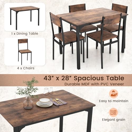 Dining Table Set for 4, Retro Kitchen Table and Chairs Set for 4, Metal Frame, Space-Saving Table and Chairs Set of 4 for Small Place, Living Room, Breakfast Nook