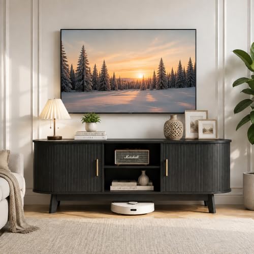 Mid Century Modern TV Stand for 65" TVs, Fluted TV Stands Black, view 4