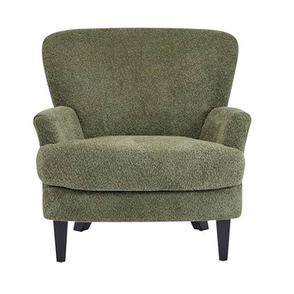 Colby Boucle Upholstered Club Chair, Living Room Accent Chair, Wooden Frame, Flared Armrest, Plush Thick Cushion, Reading Lounge Chair, Space-Saving Furniture, Olive Green