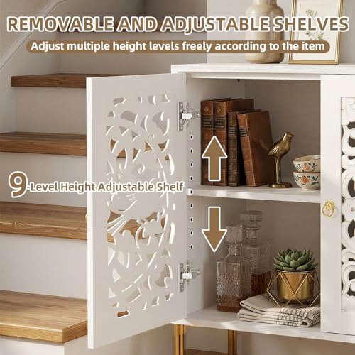 2 Doors Accent Cabinet with Hollow-Carved Bird Floral Pattern, view 5
