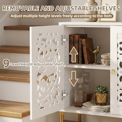 2 Doors Accent Cabinet with Hollow-Carved Bird Floral Pattern, view 5