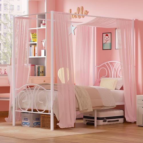 Twin Canopy Bed Frame, Vintage Scrollwork Headboard, Pure White, view 4