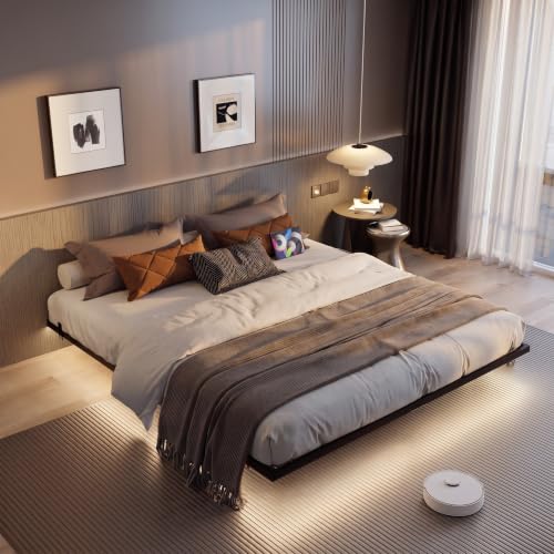 Floating Bed Frame California King Size with Charging Station and LED Lights, view 2