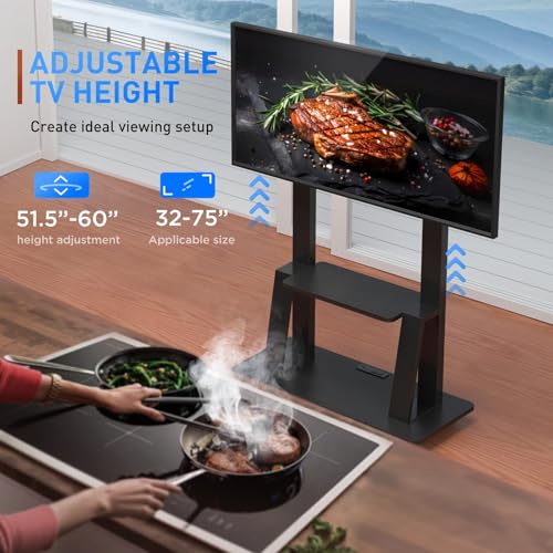 Rolling TV Stand for 32-80 Inch TVs, Mobile TV Cart with Power Outlet, Outdoor TV Stand with Wheels, Portable tv Stands for LCD OLED 4K Flat/Curved Panels Max VESA 600x400mm (Black)